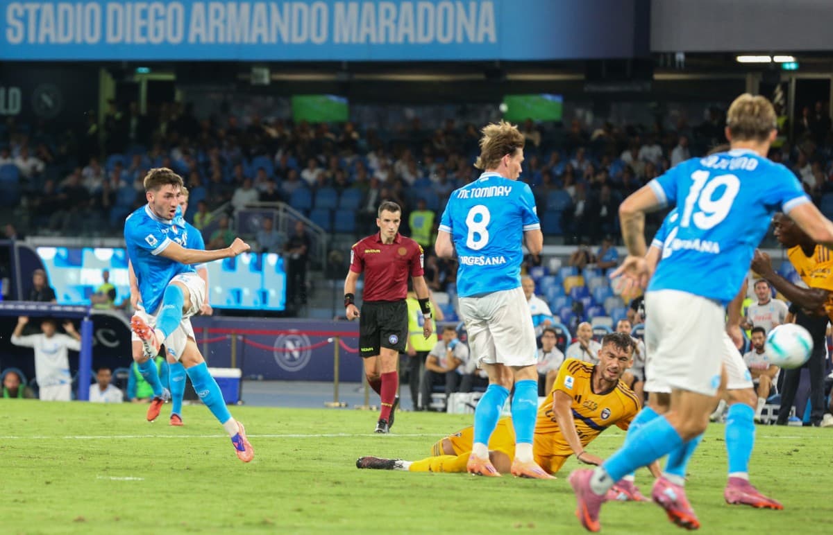 Napoli player shooting during match at stadium