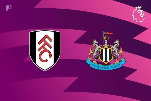 Logos of Fulham and Newcastle United on purple background