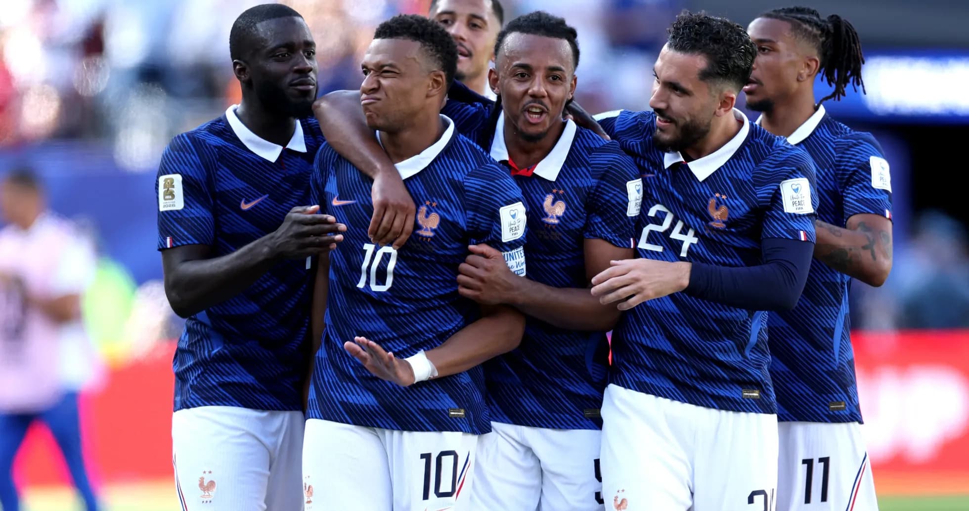 France players celebrating a goal during match