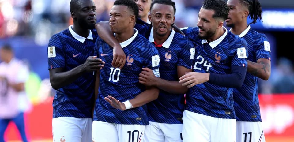 France players celebrating a goal during match