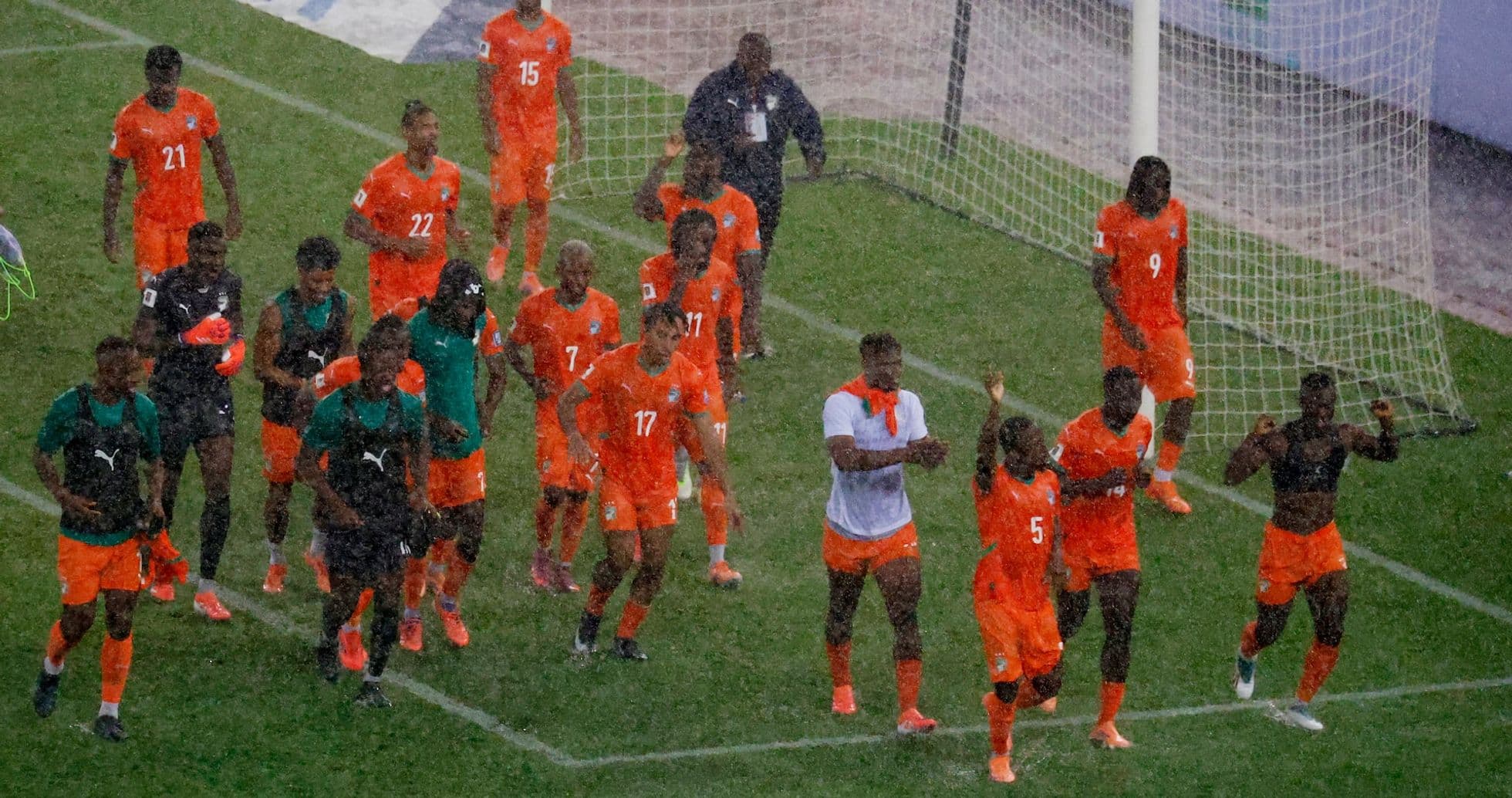 Ivory Coast players celebrating after the match