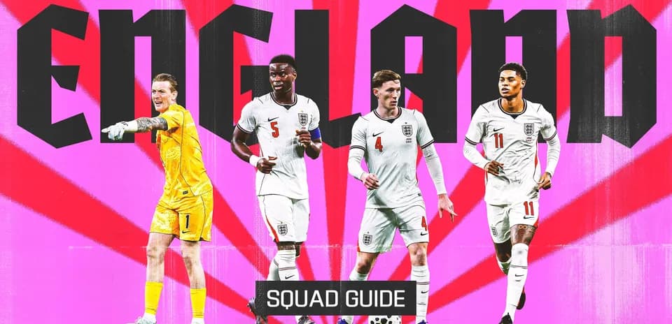 England squad members posing with bold background
