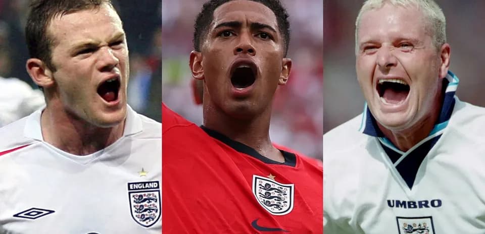 Three England players celebrating with open mouths