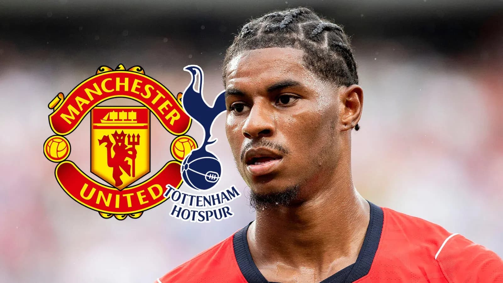 Football player with Manchester United and Tottenham logos