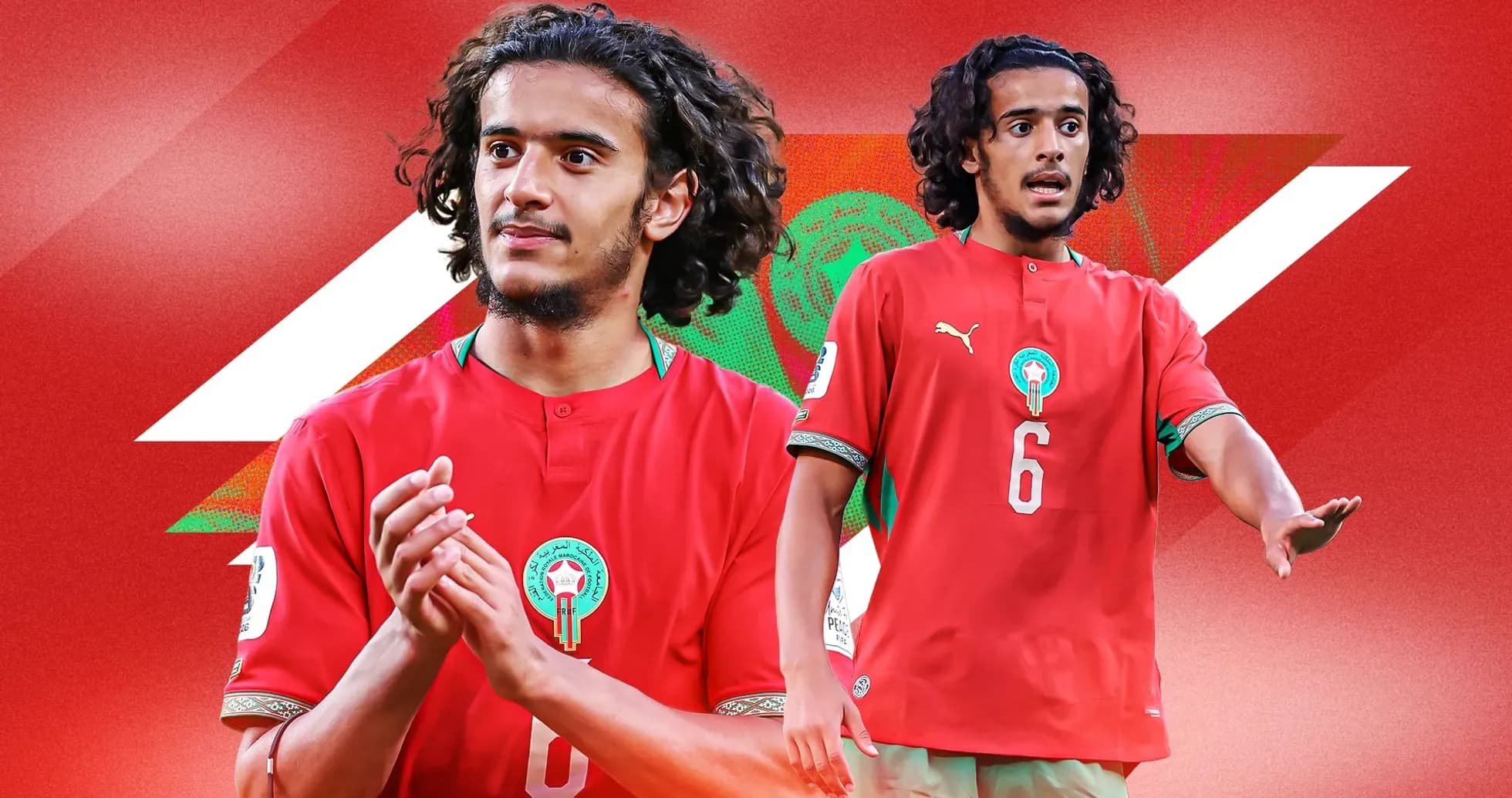 Player in red Morocco jersey during match action