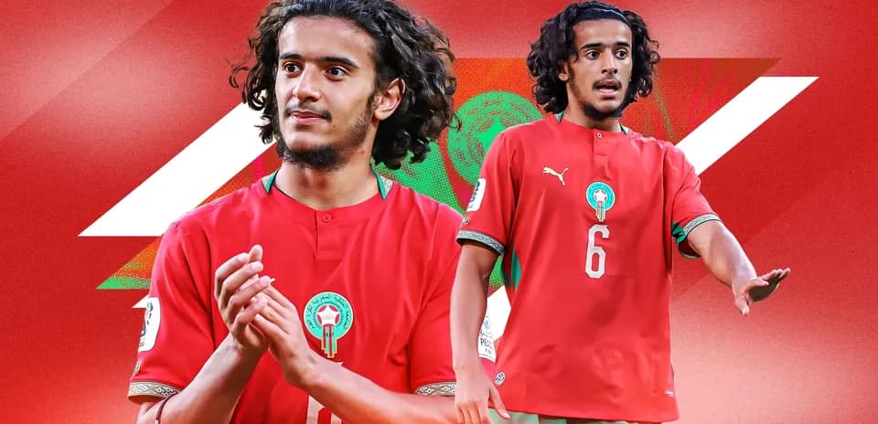 Player in red Morocco jersey during match action