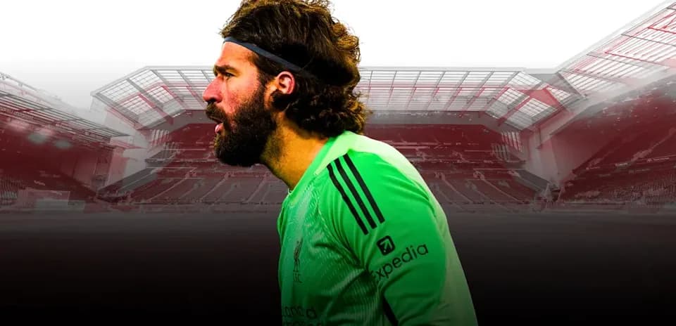 Goalkeeper Alisson Becker in Liverpool kit at stadium