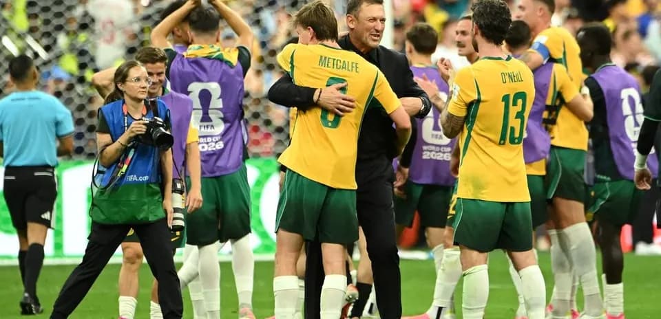 Australian players celebrating after World Cup match