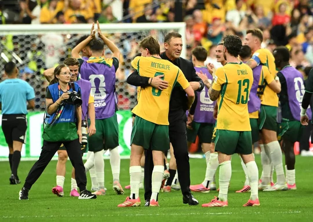 Australian players celebrating after World Cup match