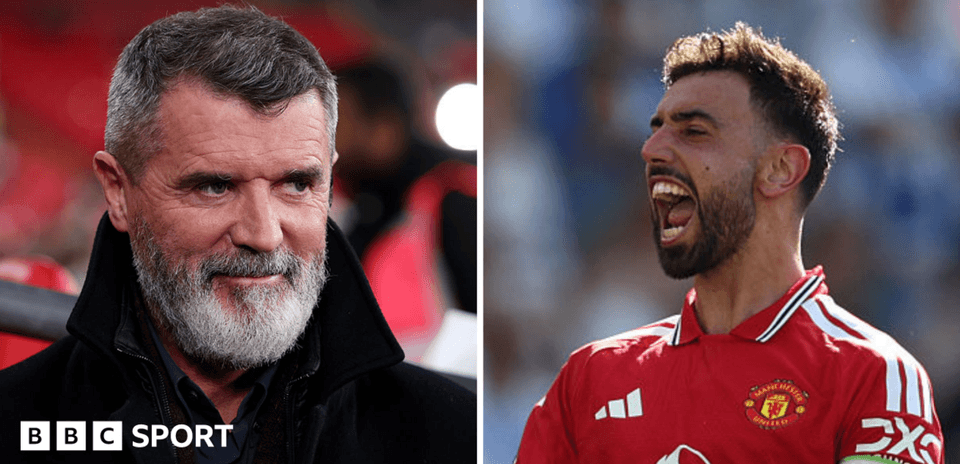 Roy Keane and Bruno Fernandes during a match