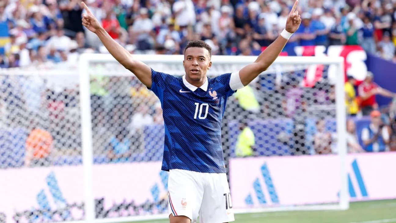 Kylian Mbappe celebrating goal for France