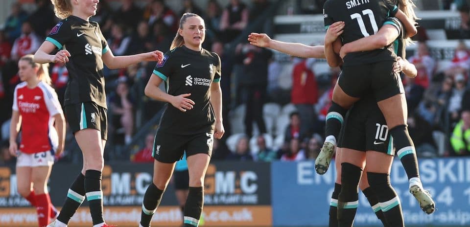 Liverpool players celebrating during FA WSL match