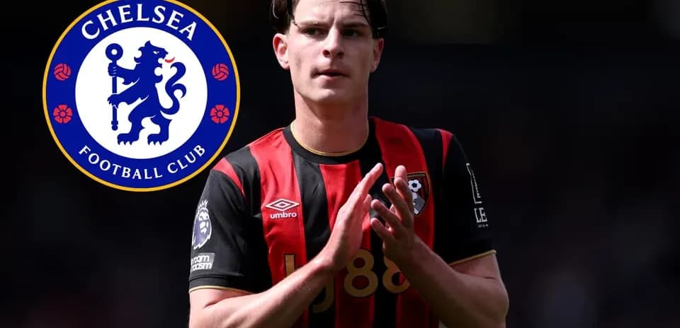 Player in Bournemouth kit with Chelsea logo