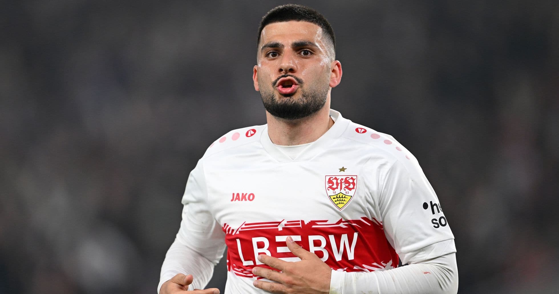 Player gesturing during a match for VfB Stuttgart