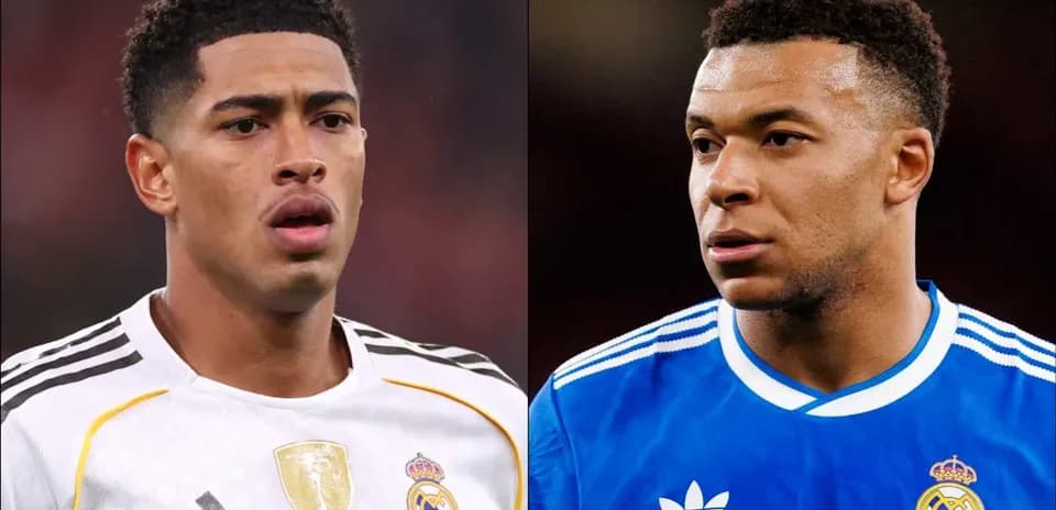 Two football players in Real Madrid kits
