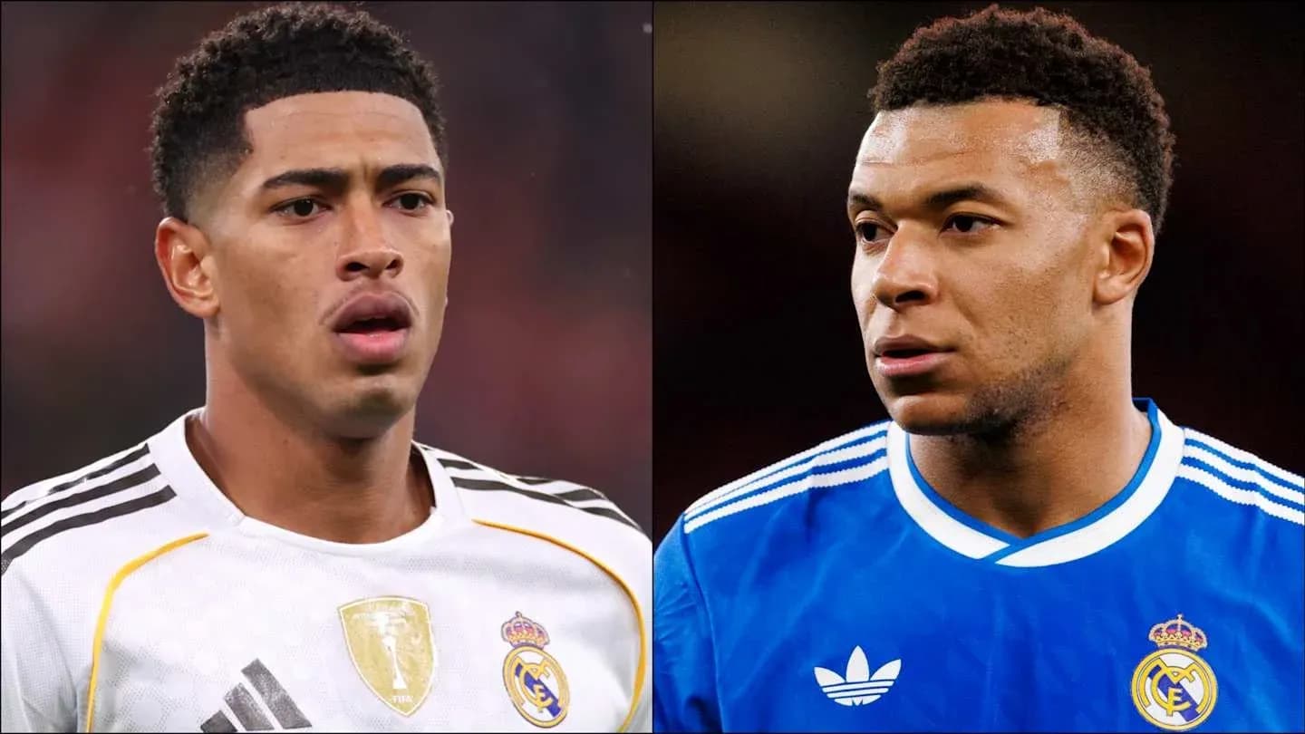 Two football players in Real Madrid kits