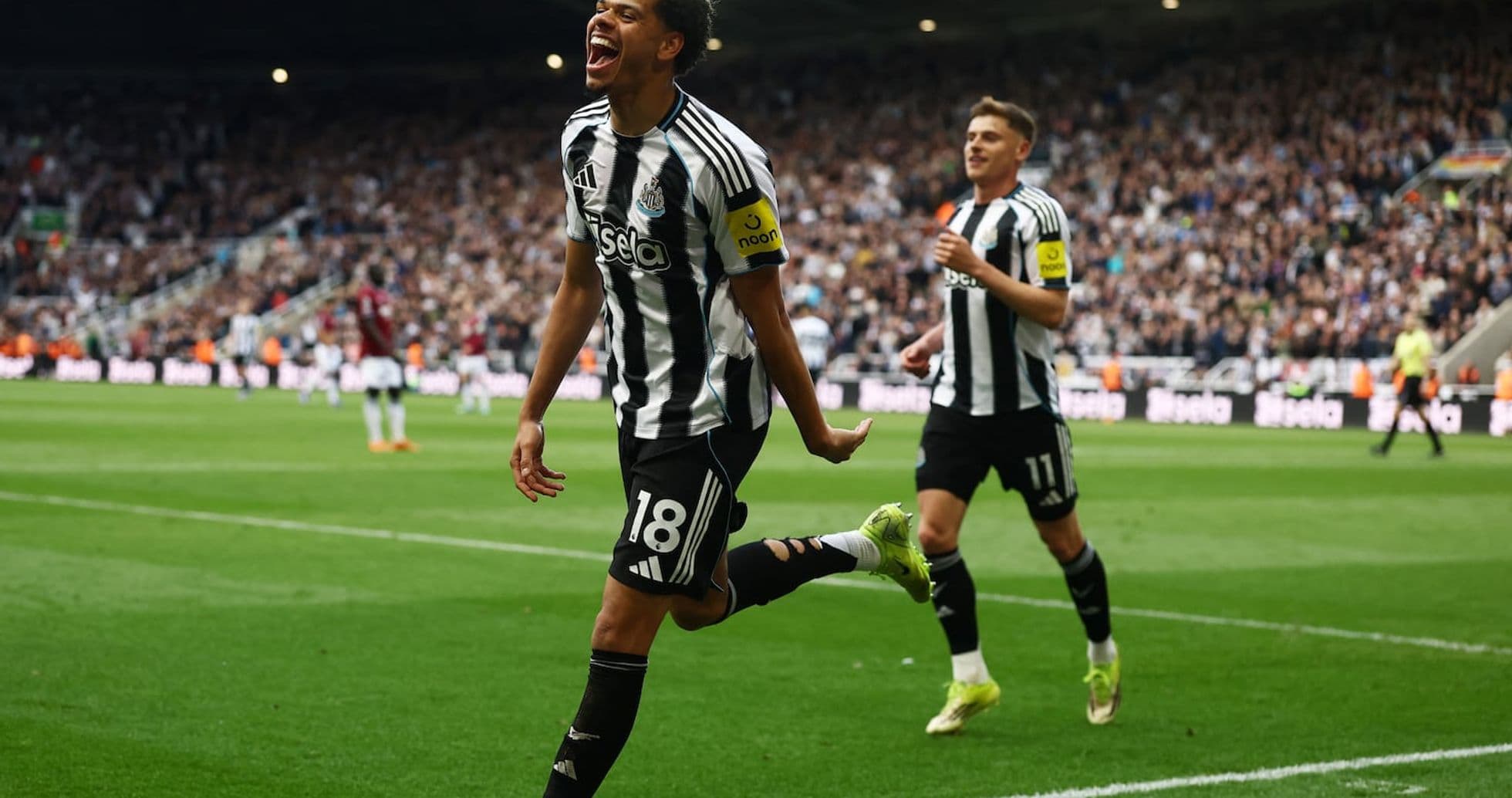Newcastle player celebrating a goal during match