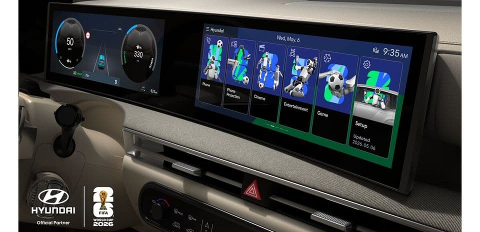 Car dashboard with touchscreen displaying apps and settings