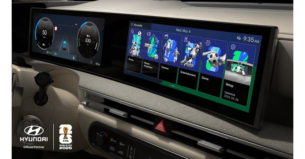 Car dashboard with touchscreen displaying apps and settings