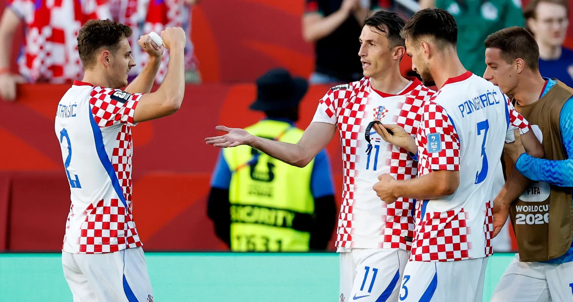 Croatian players celebrating after a goal during match