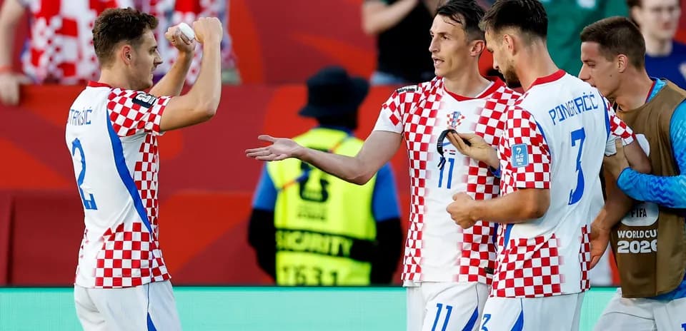 Croatian players celebrating after a goal during match