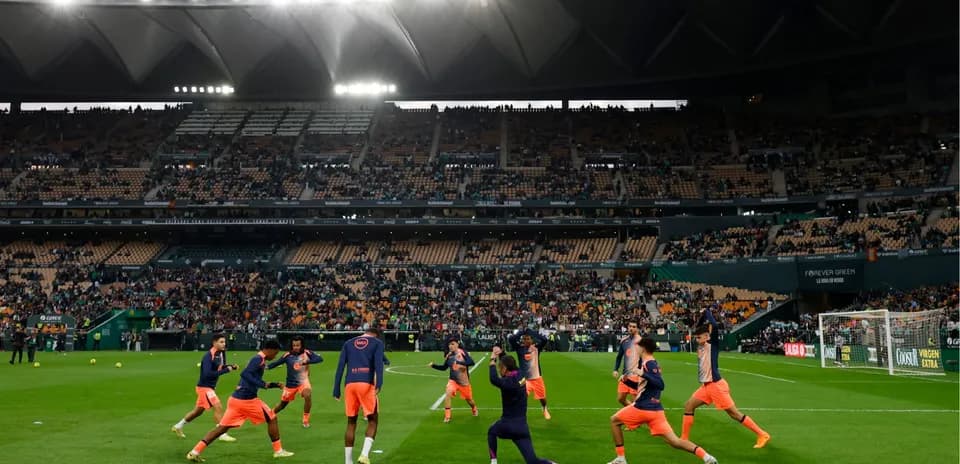 Players warming up before La Liga match