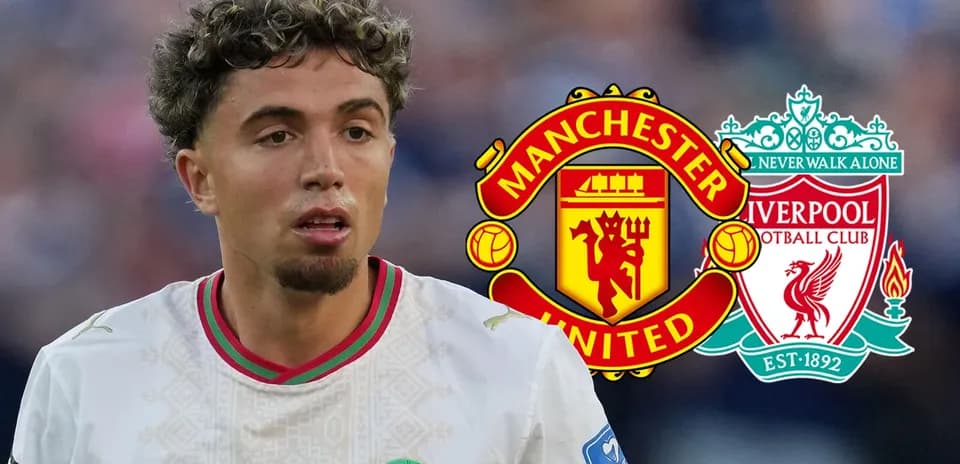 Player in jersey with Manchester United and Liverpool logos