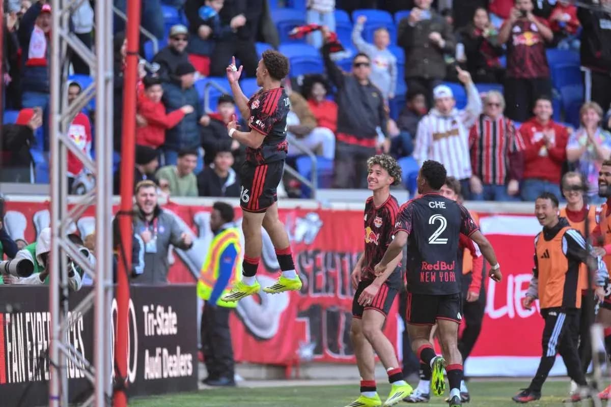 New York RB II players celebrating a goal
