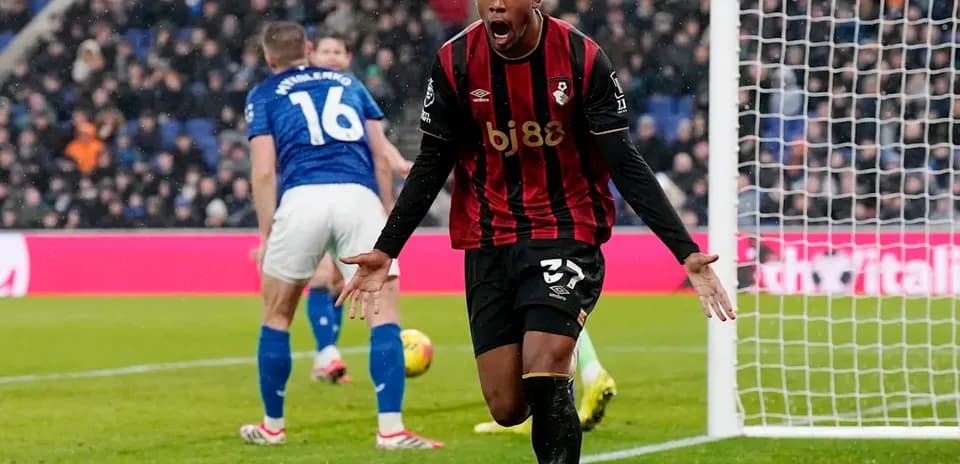 Bournemouth player celebrating near goalpost