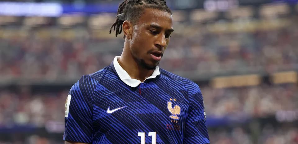 Player in blue France jersey during match