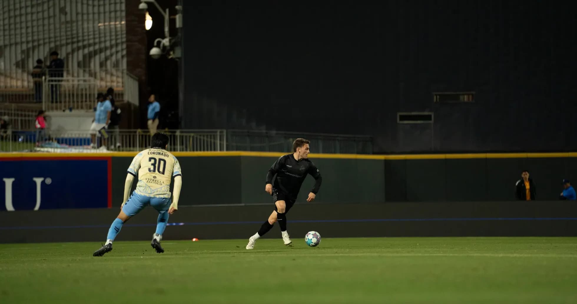 Player dribbling the ball during match