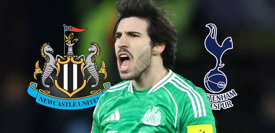Goalkeeper celebrating with team logos in background