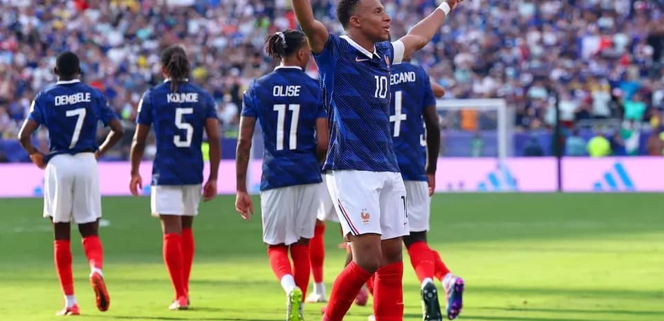 Kylian Mbappe celebrating during France match