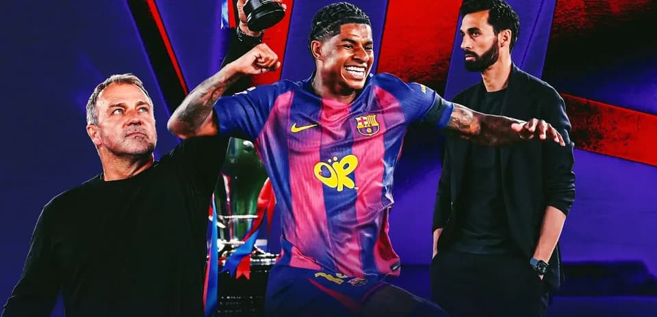 Player celebrating with trophy and coaches in background