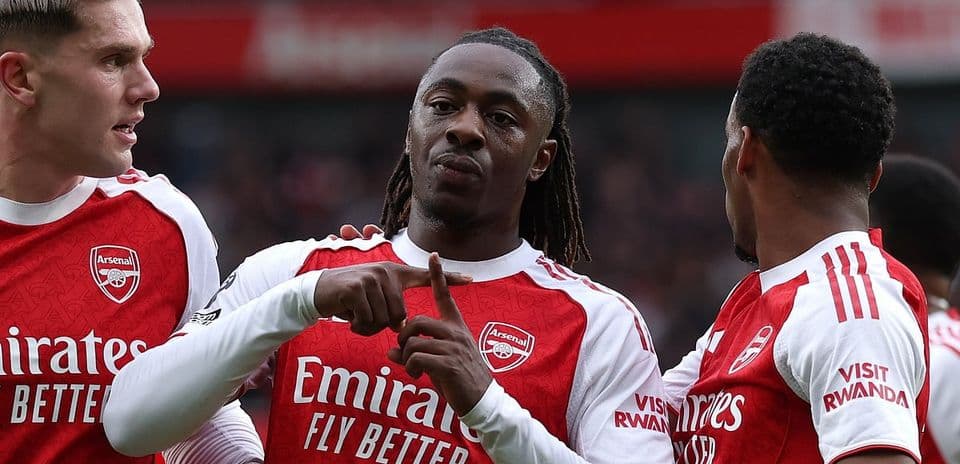 Arsenal players celebrating during Premier League match