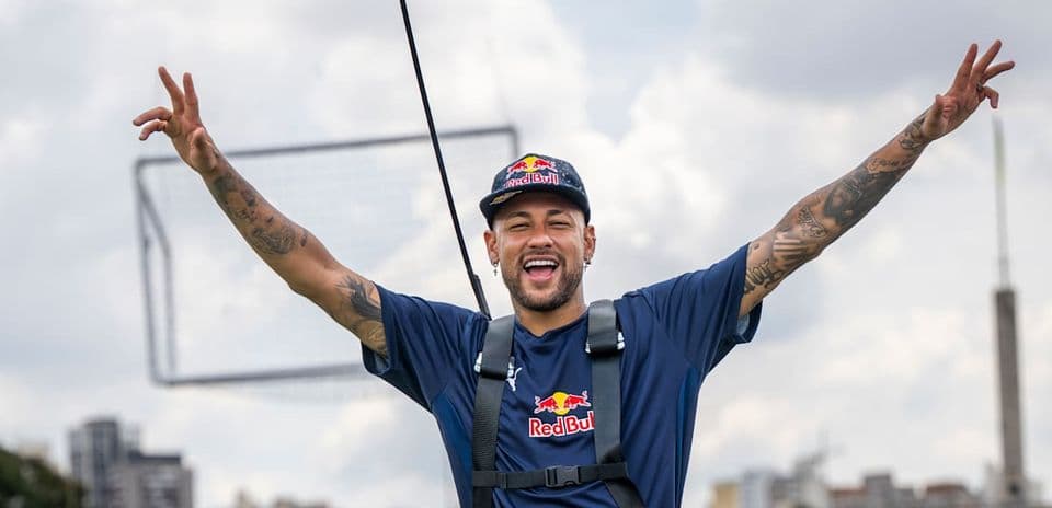 Neymar celebrating during promotional event with Red Bull