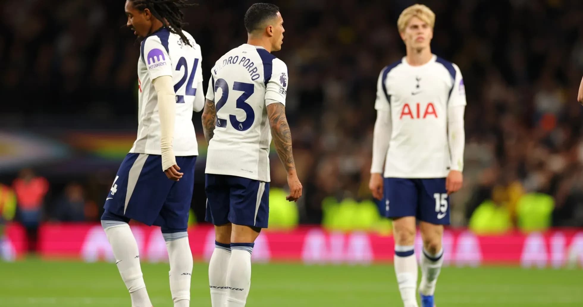 Tottenham players in white jerseys during match