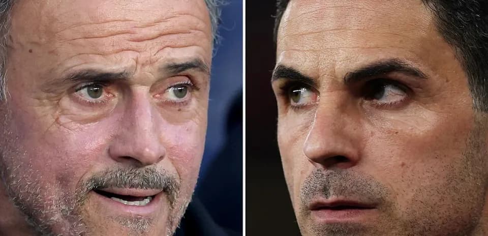 Two football managers in close-up profile view
