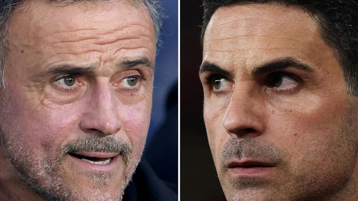 Two football managers in close-up profile view