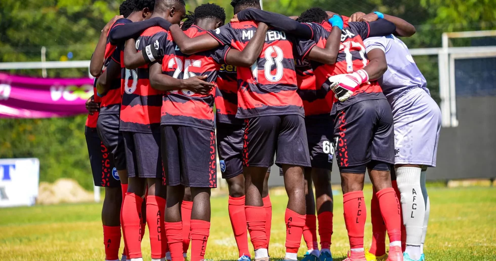 AFC Leopards players in a pre-match huddle