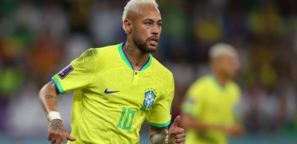 Neymar celebrating a goal for Brazil in match