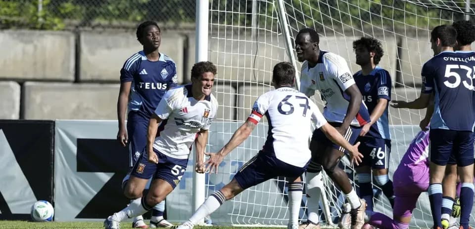 Celebration after a goal in MLS Next Pro match