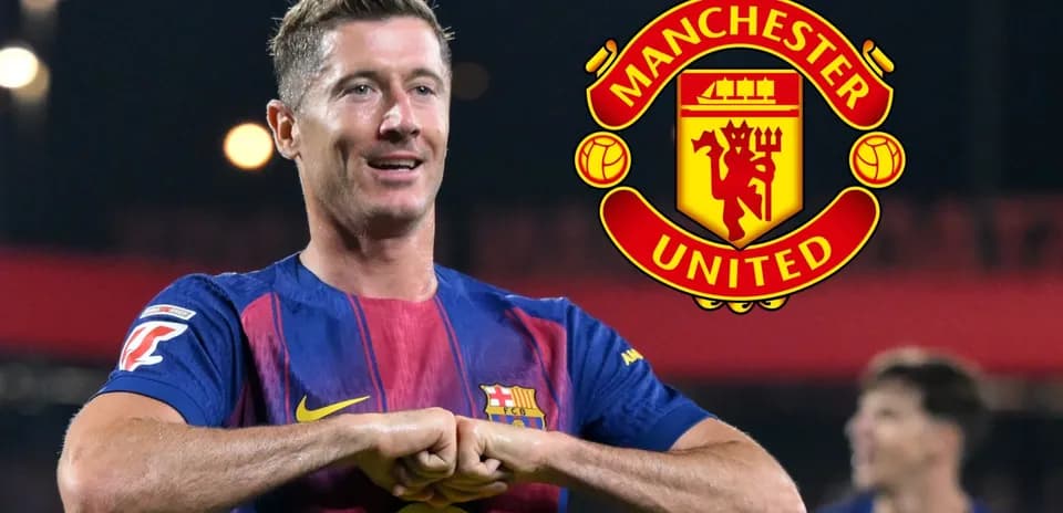 Player celebrating in Barcelona kit with Manchester United logo