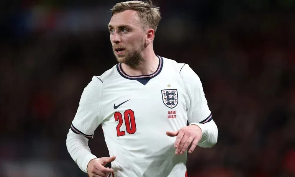 Player in England jersey during match action