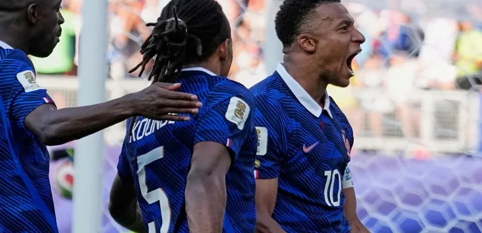 France players celebrating a goal during match