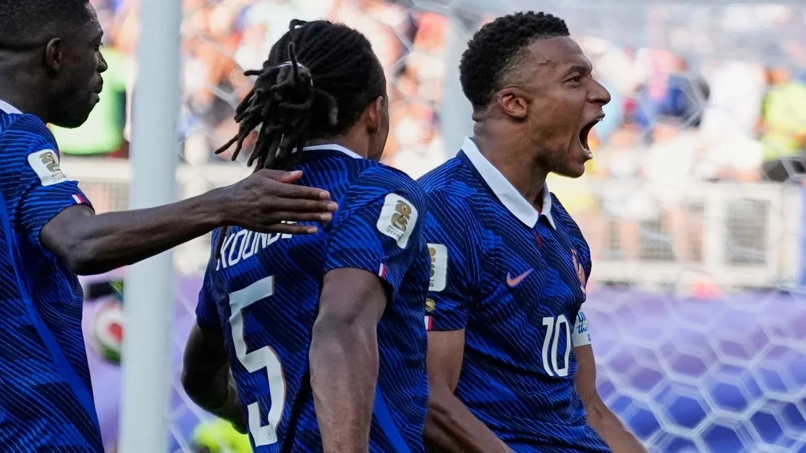 France players celebrating a goal during match