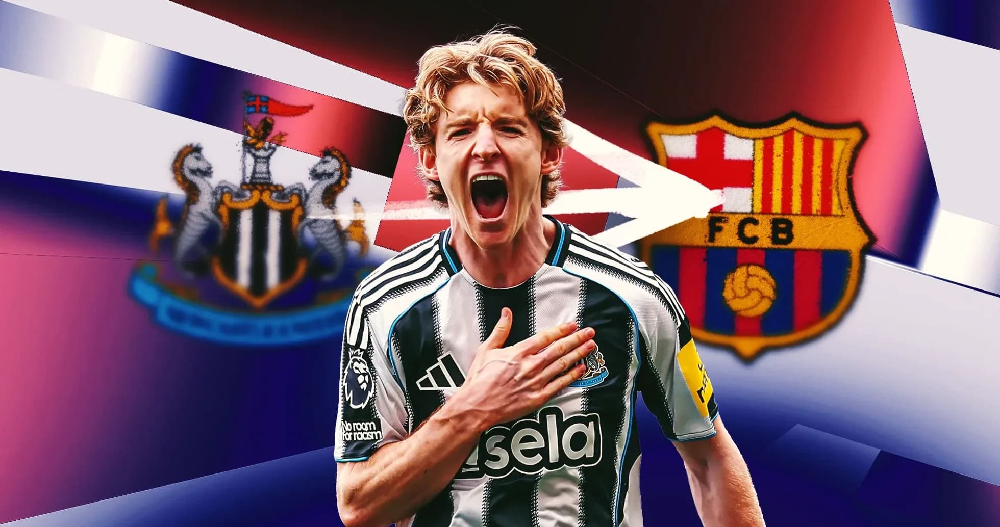 Player celebrating in Newcastle kit with club logos