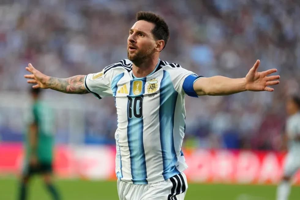 Player celebrating after scoring a goal for Argentina