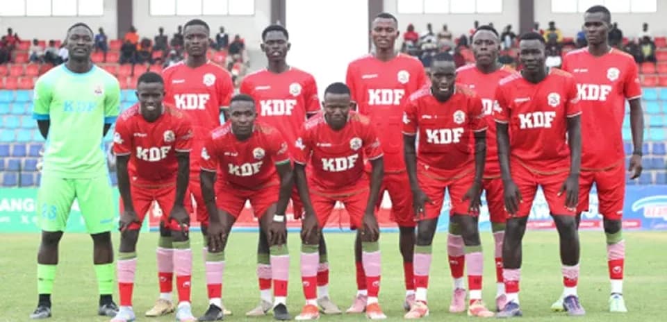 KDF football team posing for a group photo