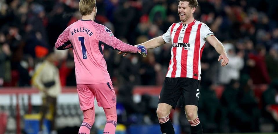 Goalkeeper Kelleher and teammate celebrating together